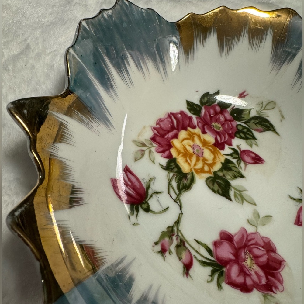 Trimont Ware Floral Gold Trim Hand Painted Bowl Trinket Coffee Table DishVintage - Picture 6 of 10